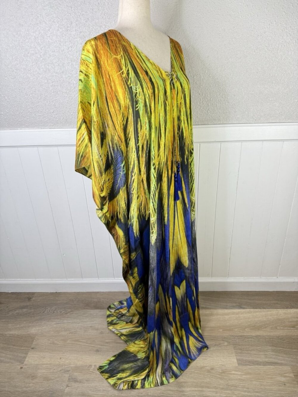 Soft Surroundings Kaftan Dress Womens Size L/XL Tall Feather Bright Colorful NEW - Picture 4 of 12